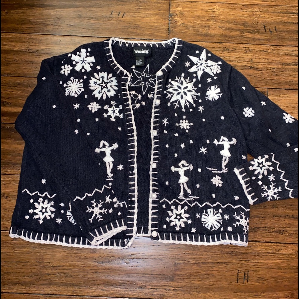 Black and white snowflake Christmas cardigan